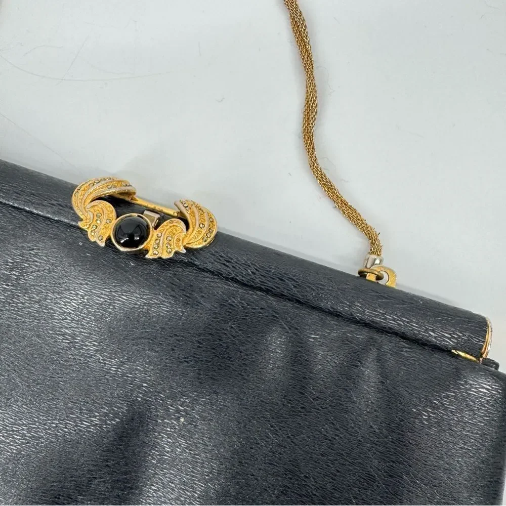 Vintage 50s-60s Rosenfeld Black‎ Leather Evening Clasp Bag